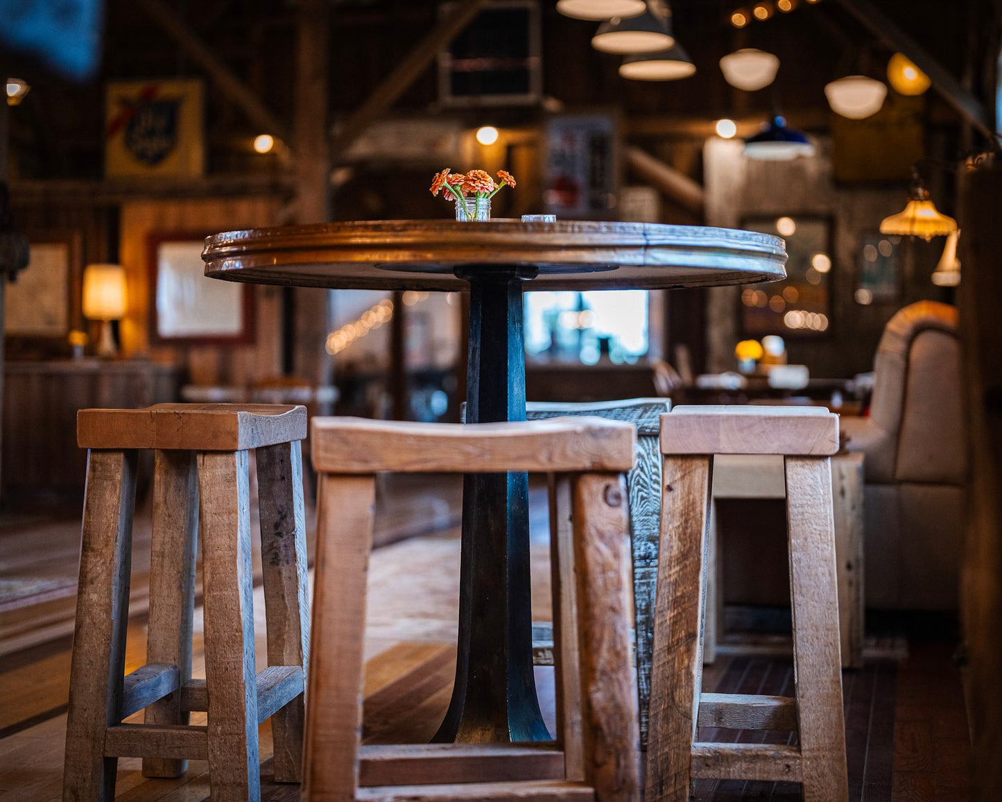 Copper Pub Table with Steel Pedestal Base