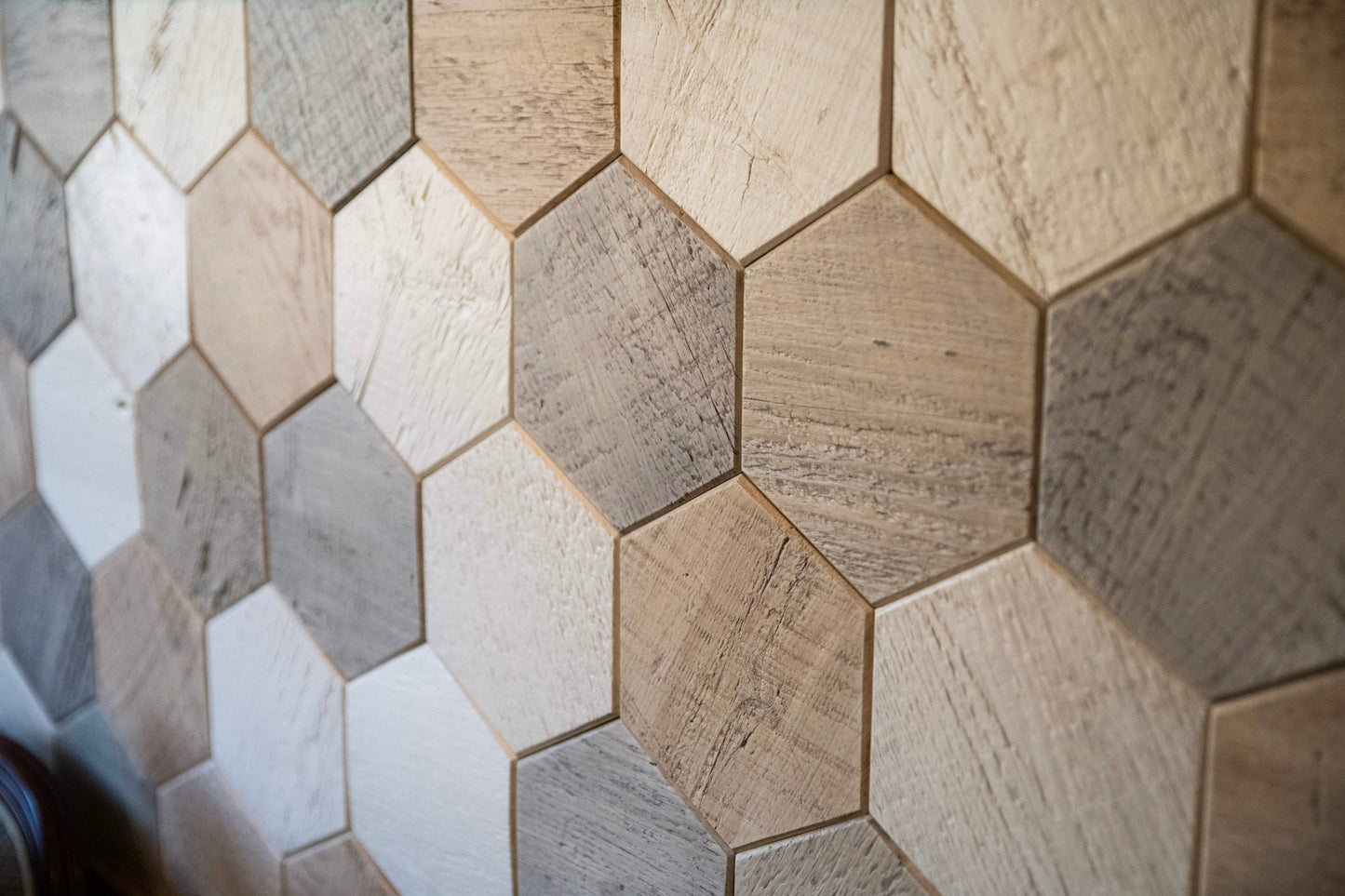 Reclaimed Wood Hexagon Tile Headboard