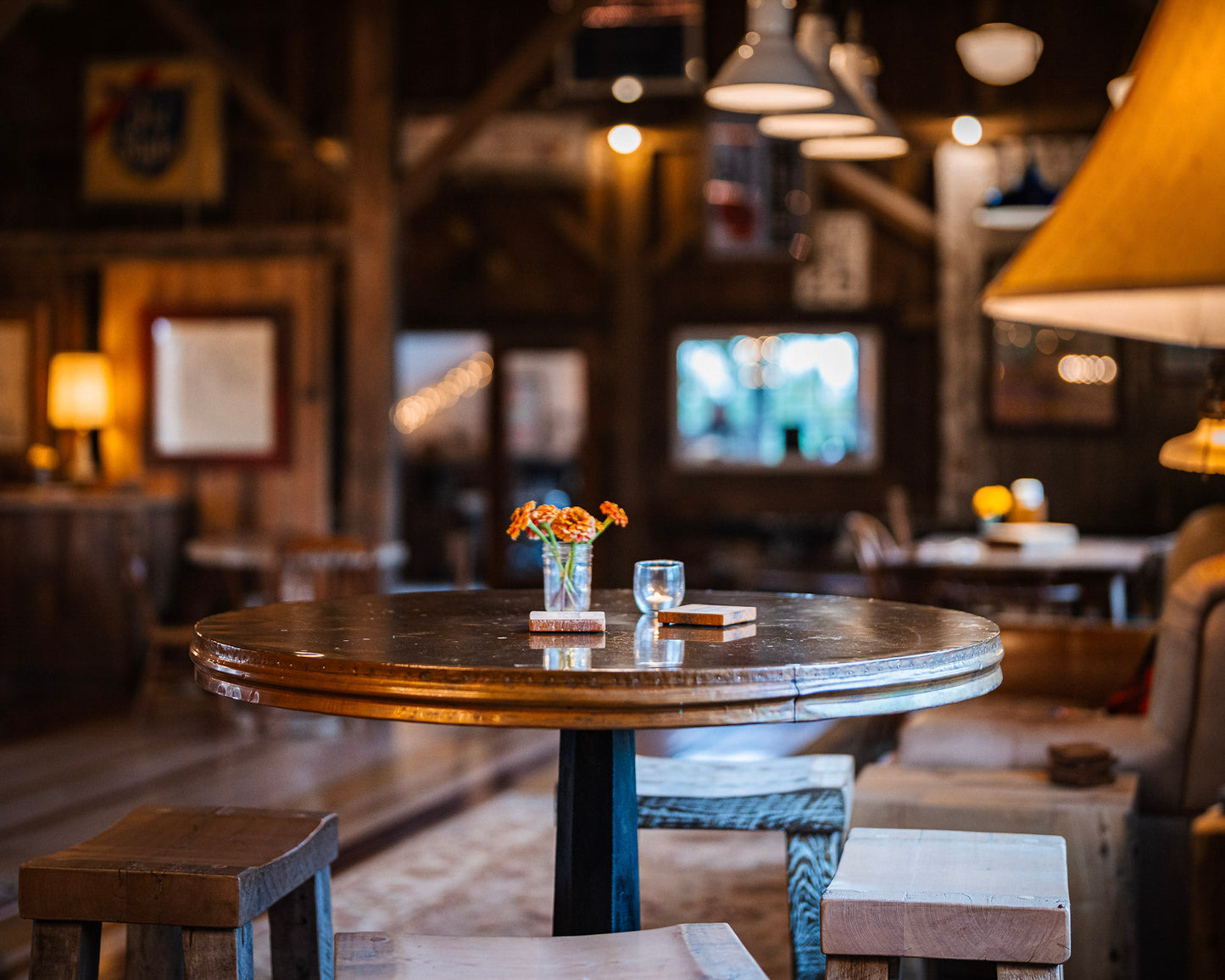 Copper Pub Table with Steel Pedestal Base