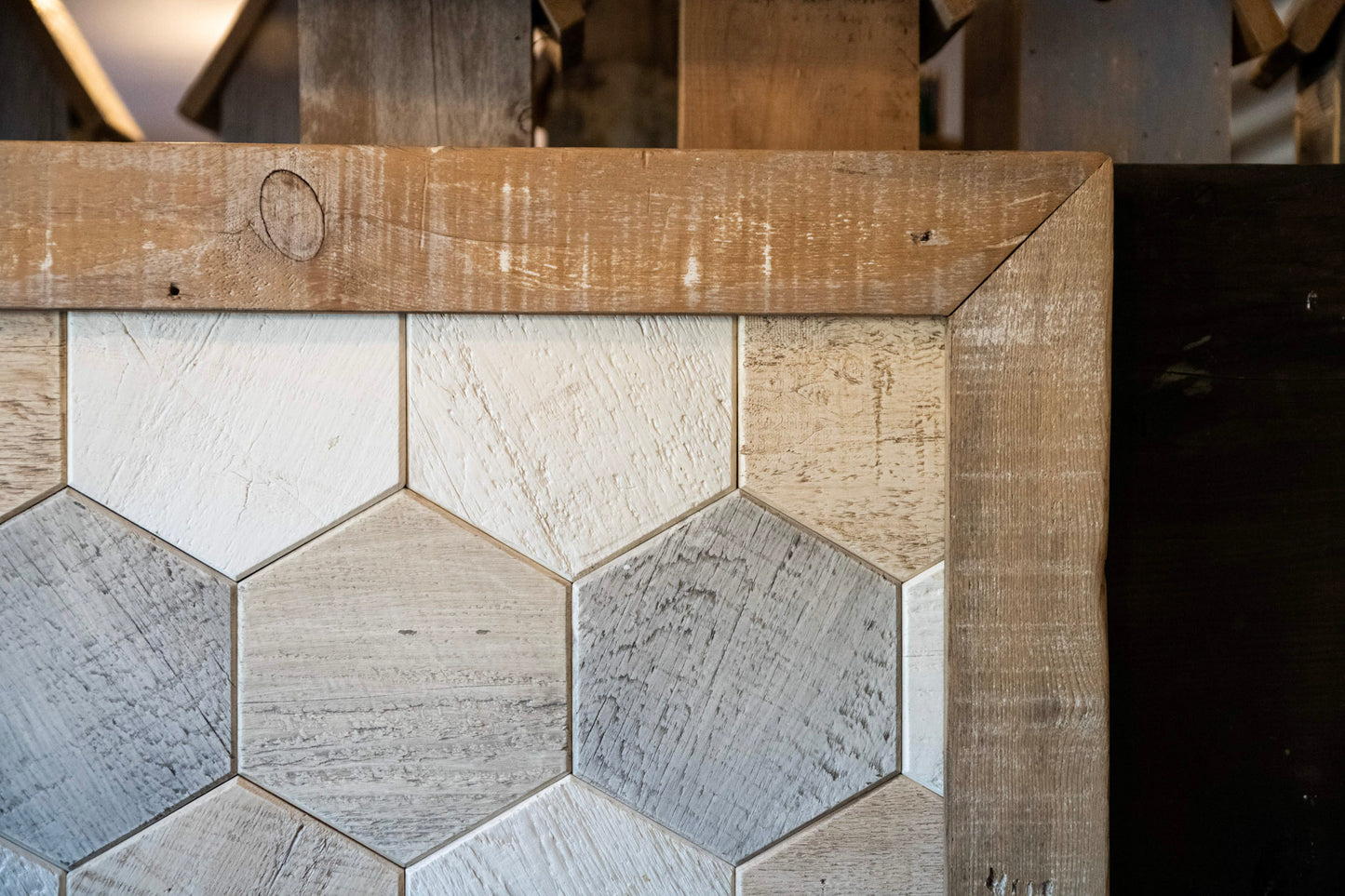 Reclaimed Wood Hexagon Tile Headboard