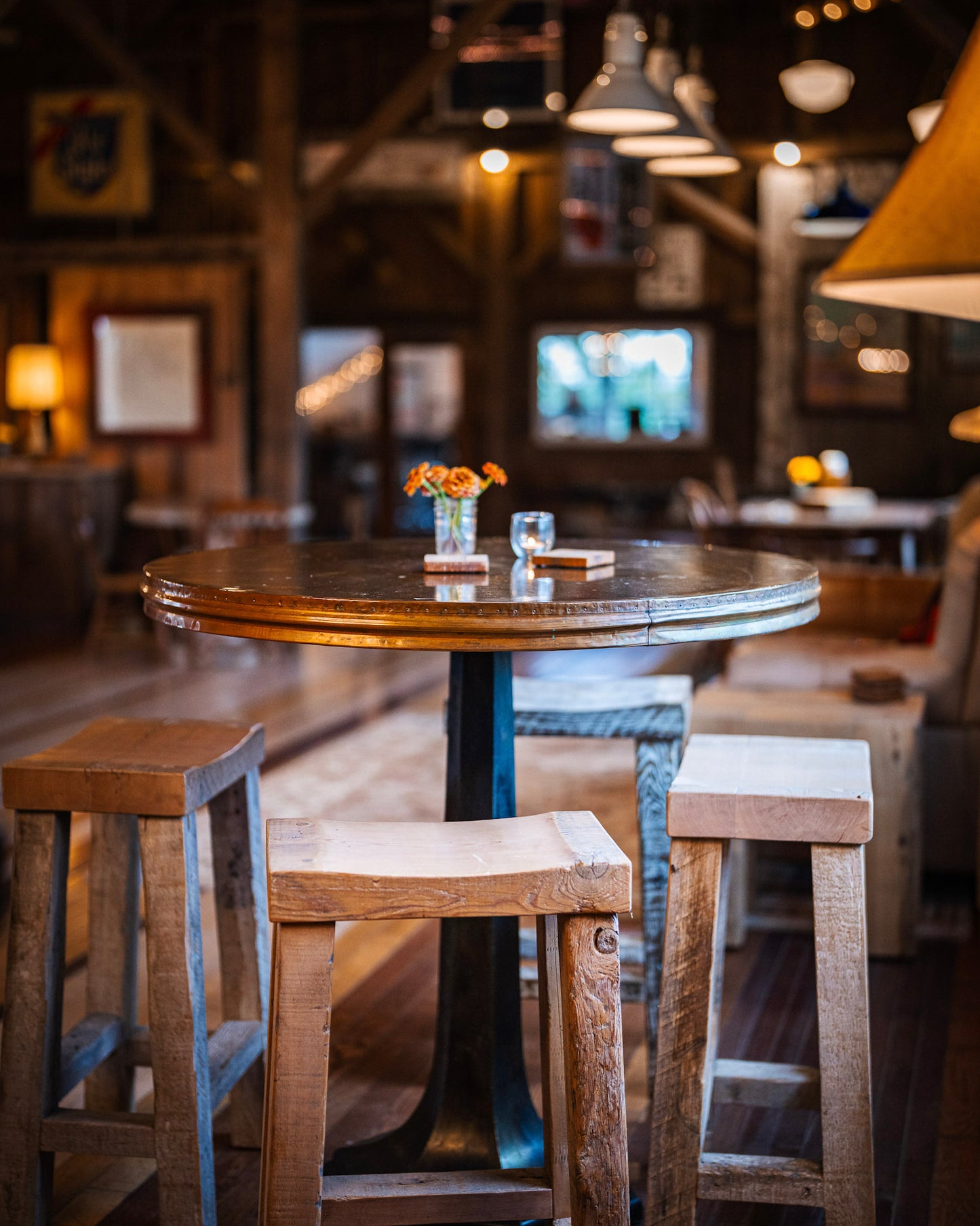 Copper Pub Table with Steel Pedestal Base