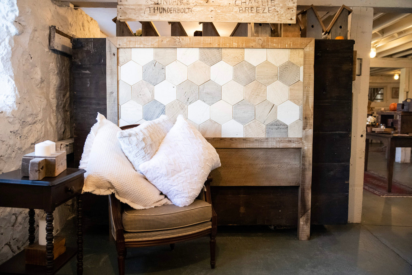Reclaimed Wood Hexagon Tile Headboard