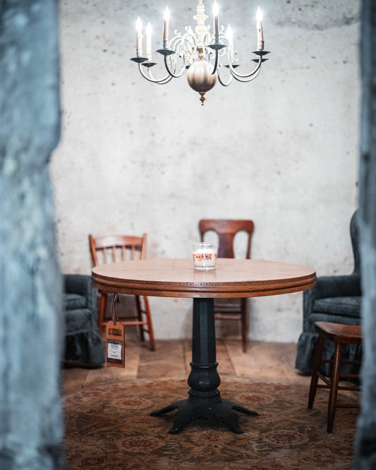 Copper Round Table with Salvaged Cast Iron Base