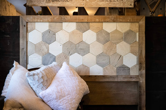 Reclaimed Wood Hexagon Tile Headboard